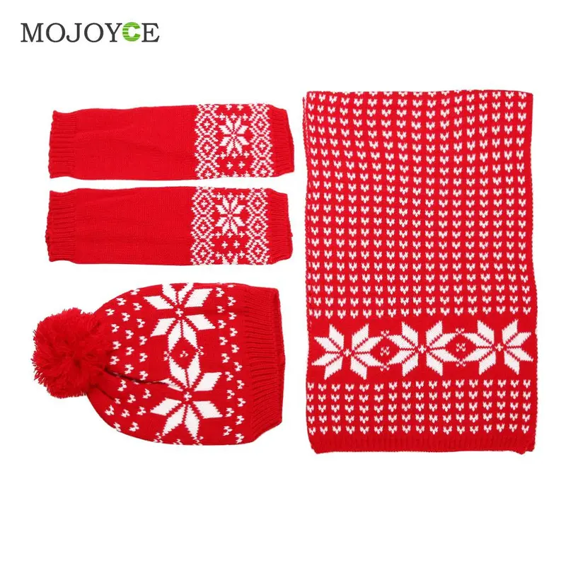 New Snow Pattern Hat Scarf Gloves Set Knit Hats Bonnet Women Beanies Gorro Woolen Sacrves Hats Three Pieces Sets 2