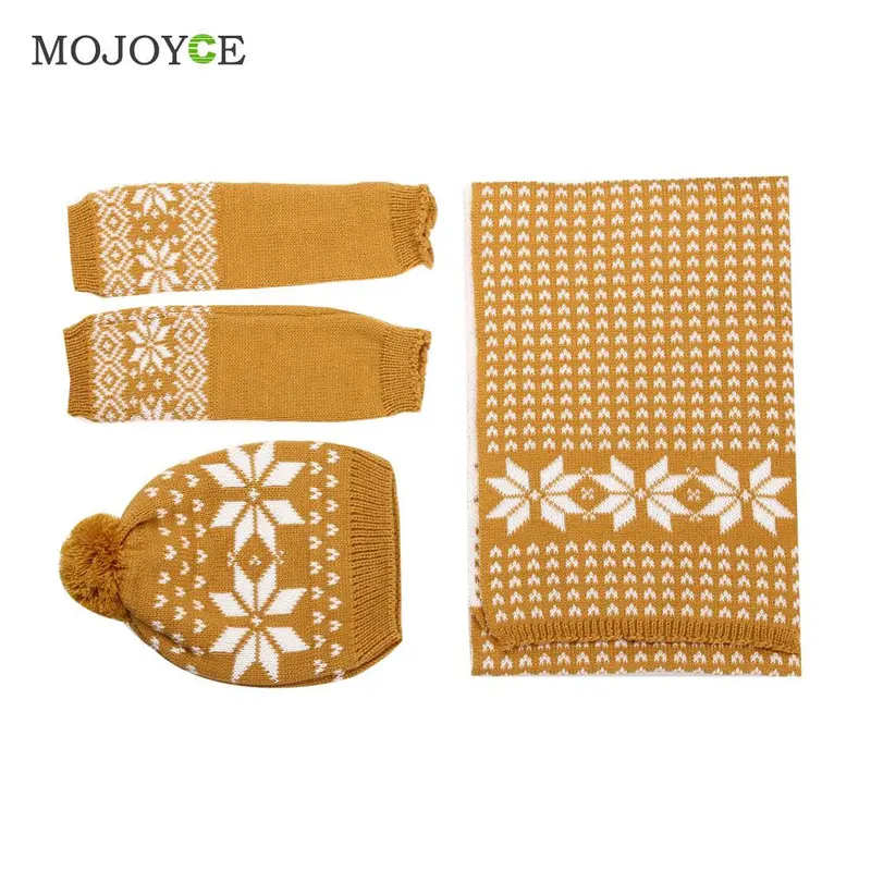 New Snow Pattern Hat Scarf Gloves Set Knit Hats Bonnet Women Beanies Gorro Woolen Sacrves Hats Three Pieces Sets 3