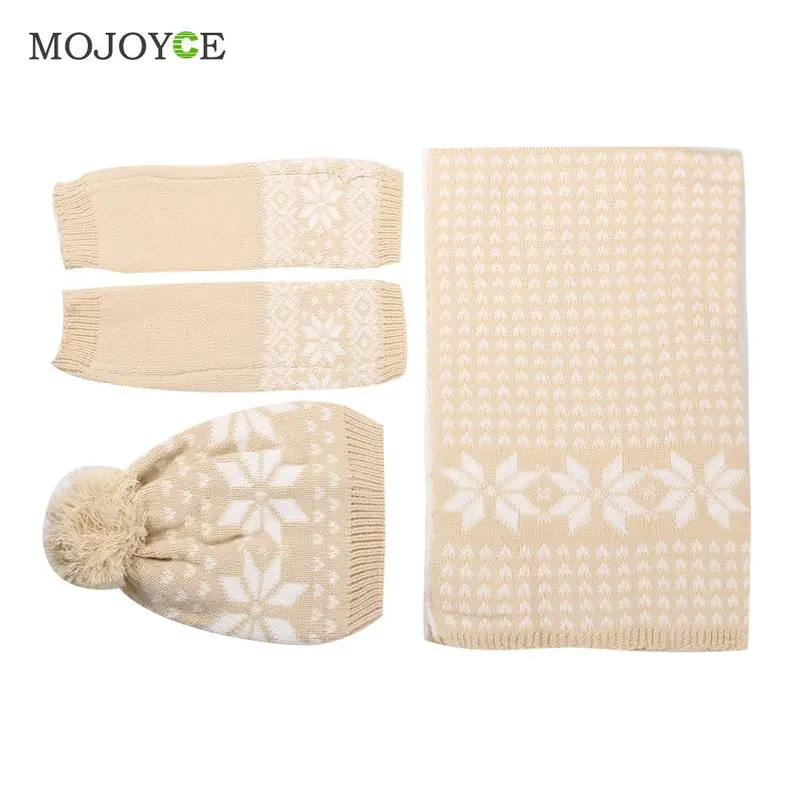 New Snow Pattern Hat Scarf Gloves Set Knit Hats Bonnet Women Beanies Gorro Woolen Sacrves Hats Three Pieces Sets 4