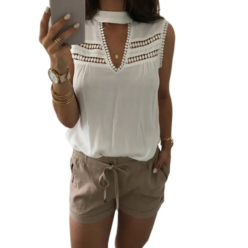 New Style Women Blouse Tops Sexy Halter Sleeveless Kawaii Women Shirt Blusas Blusa Feminino Crochet 1