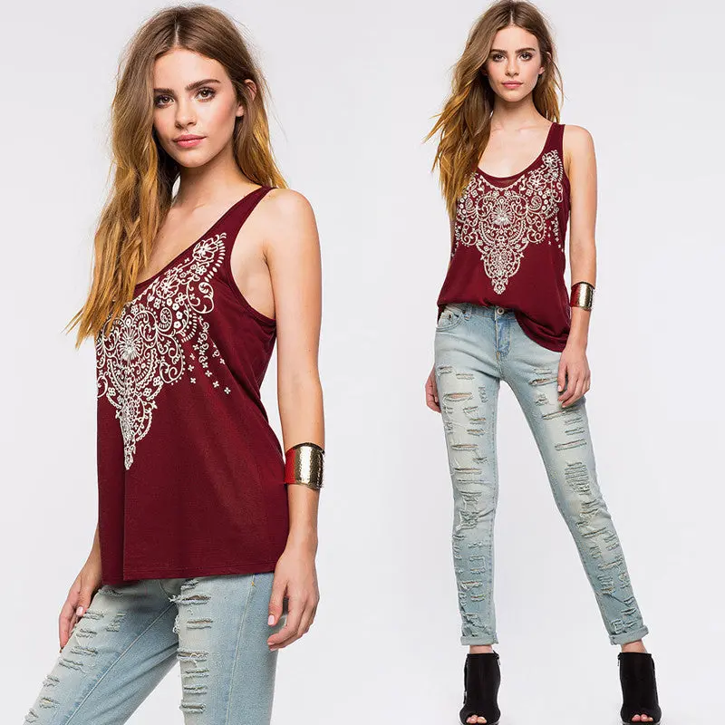 New T-Shirts Totem Printed Vest Sexy Women Fashion Style Casual Style Tees Femme Clothing Tank Tops Cotton 2