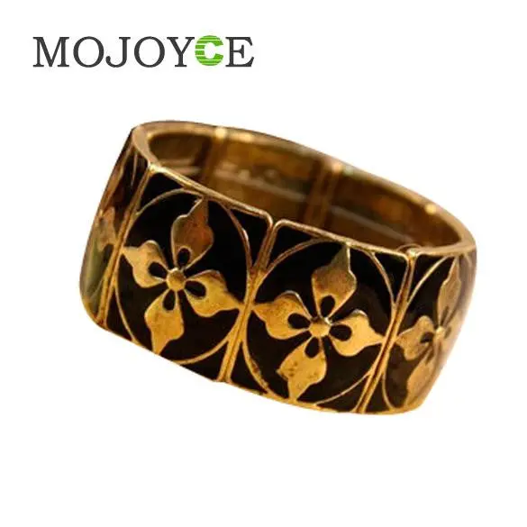New Vintage Bronze With Black Elastic Four Leaf Copper Clover Chain Bracelet 1