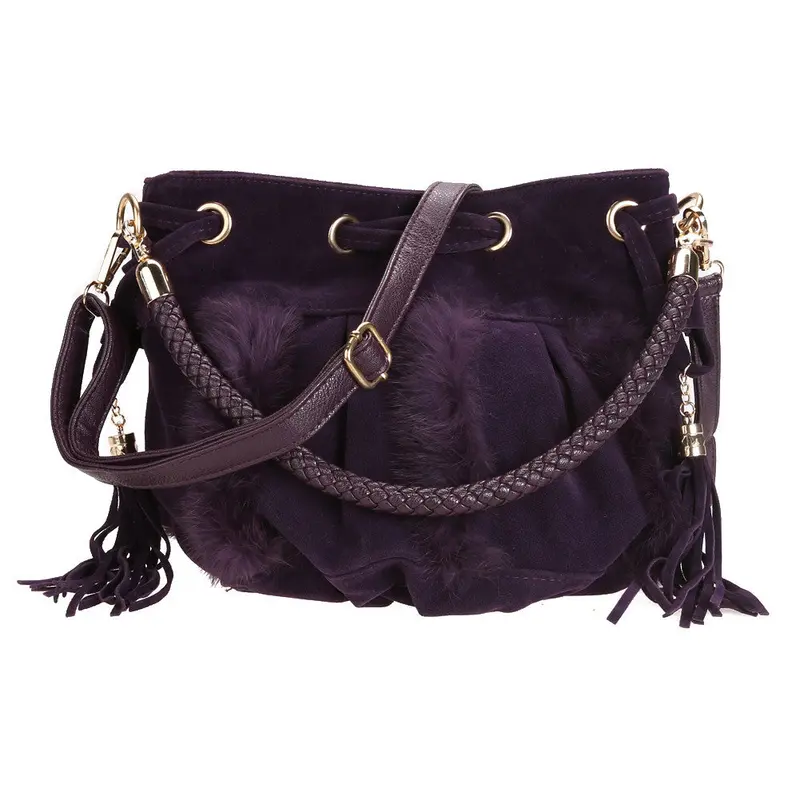 New Women Bag Handbag Artificial Conny Woolen Drawstring Nubuckbucket Brand Handbag Shoulder Bag Tassel Hand Bag Clutch 1