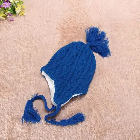 New Women Caps Hats Plush Earflap Hat Knitted Wool Beanie Cap Woolen Warm Christmas Caps 2