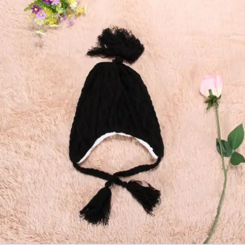 New Women Caps Hats Plush Earflap Hat Knitted Wool Beanie Cap Woolen Warm Christmas Caps 3