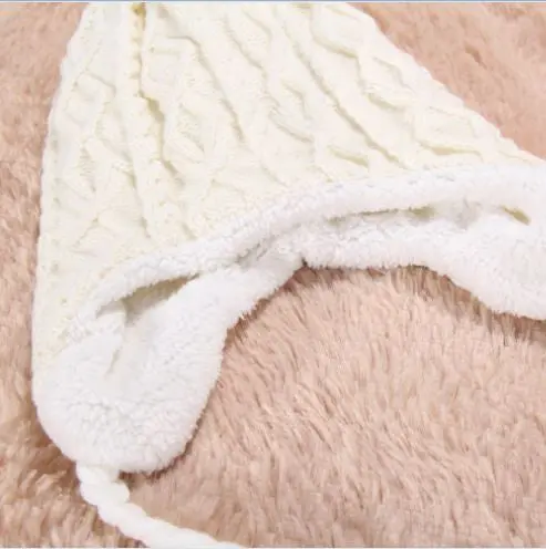 New Women Caps Hats Plush Earflap Hat Knitted Wool Beanie Cap Woolen Warm Christmas Caps 4