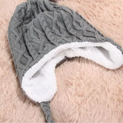 New Women Caps Hats Plush Earflap Hat Knitted Wool Beanie Cap Woolen Warm Christmas Caps 5