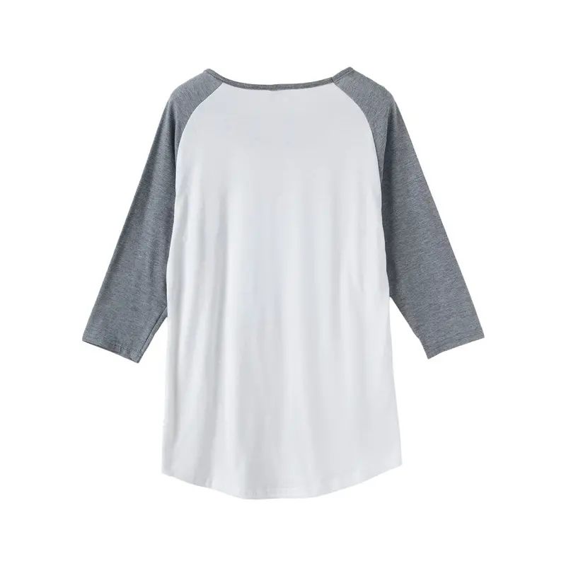 New Women Casual Print T-Shirt Round Neck Three Quarter Sleeves Arched Hem Top White Ladies Spirit Clothing Bus Roupa 5