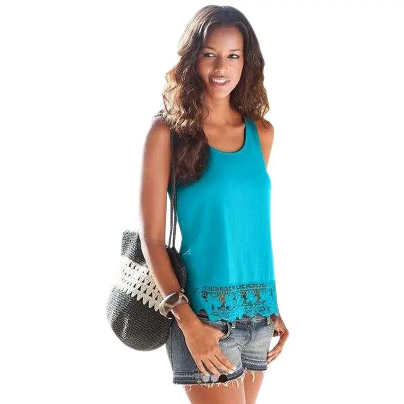 New Women Lace Tops Sleeveless Casual T-Shirt Vest Crop Tops Camis Black Blue Purple 4