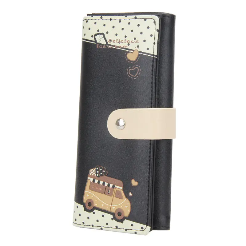 New Women Pu Leather Long Section Wallet Hit Color Cute Lovely Coin Coin Purses Girl Holders Long Wallet Clutch Money Bags 2