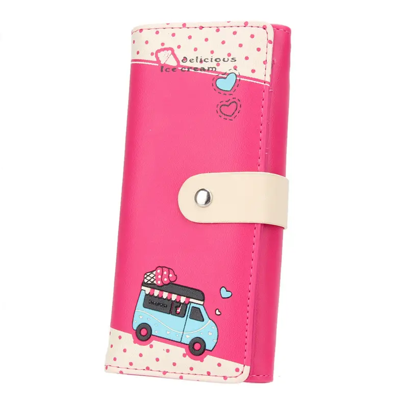 New Women Pu Leather Long Section Wallet Hit Color Cute Lovely Coin Coin Purses Girl Holders Long Wallet Clutch Money Bags 3