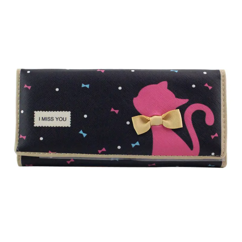 New Women Pu Leather Long Wallet Fashion Cute Cat Bow Card Holder Coin Purse Leather Money Bag Wallet Ladies Clutch Handbag 1