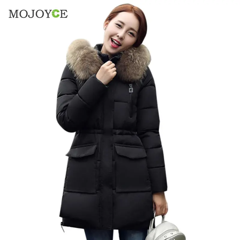 New Women Warm Down Jacket Down Cotton Coat Faux Fur Hooded Slim Parka Outerwear Faux Fur Collar Down Coats Plus Size 1