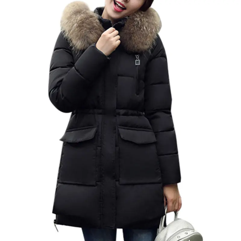 New Women Warm Down Jacket Down Cotton Coat Faux Fur Hooded Slim Parka Outerwear Faux Fur Collar Down Coats Plus Size 3