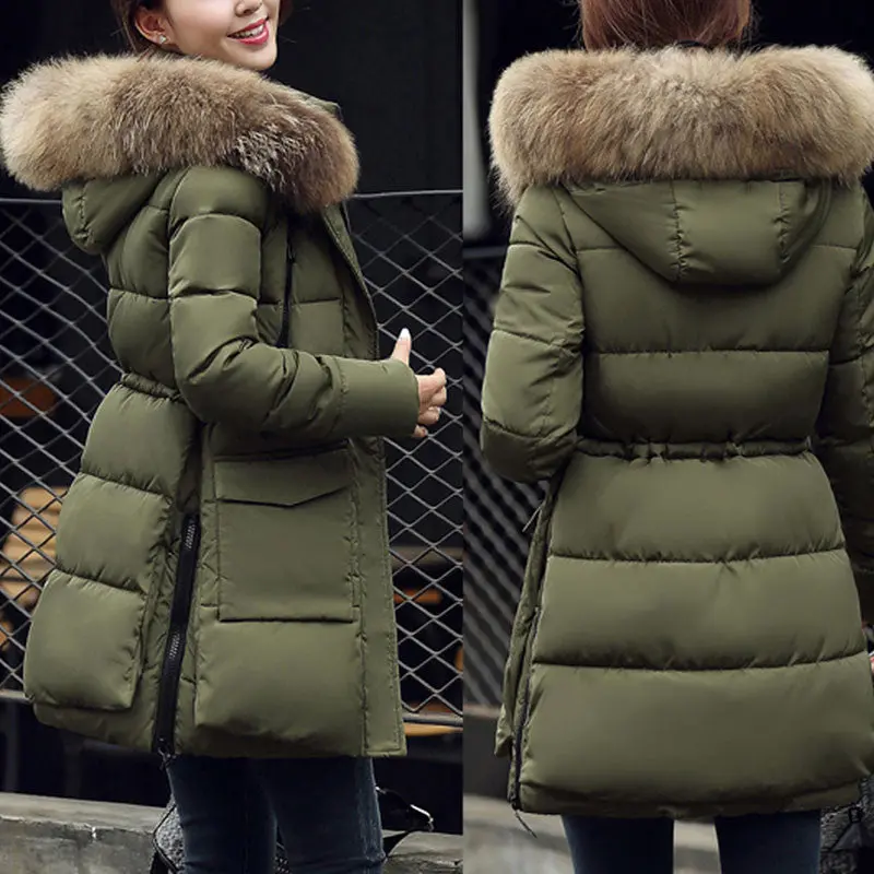 New Women Warm Down Jacket Down Cotton Coat Faux Fur Hooded Slim Parka Outerwear Faux Fur Collar Down Coats Plus Size 4
