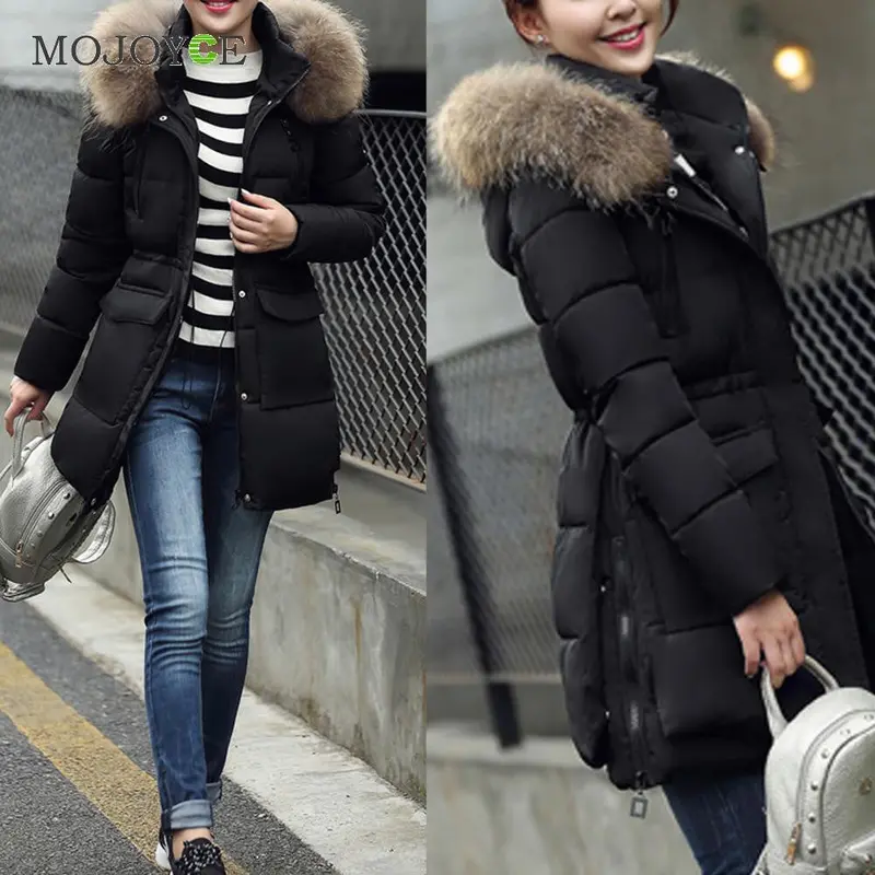 New Women Warm Down Jacket Down Cotton Coat Faux Fur Hooded Slim Parka Outerwear Faux Fur Collar Down Coats Plus Size 5