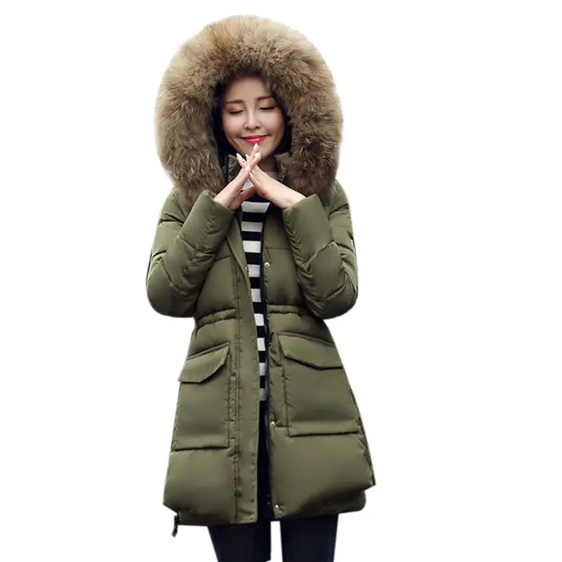 New Women Warm Down Jacket Down Cotton Coat Faux Fur Hooded Slim Parka Outerwear Faux Fur Collar Down Coats Plus Size 6