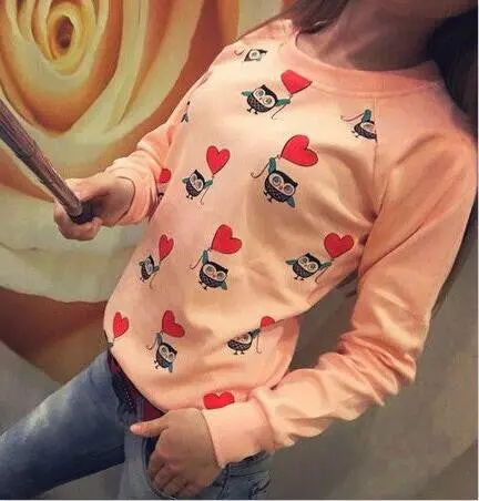 Nice Cute Cartoon Owl Print Sweatshirt Women's Casual Full Sleeve Sweatshirts Plus Size Hoodies Tops Lx080 5