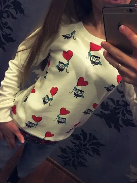 Nice Cute Cartoon Owl Print Sweatshirt Women's Casual Full Sleeve Sweatshirts Plus Size Hoodies Tops Lx080 6