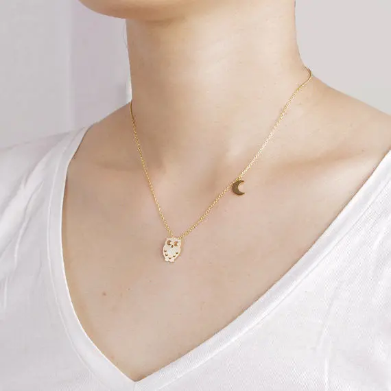 Night Owl And Moon Necklace 18K Gold Plated Mix Pendants 10Pcs-N037 1
