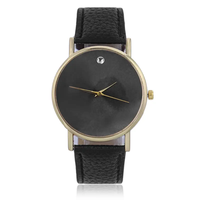No Number Minimalism Leather Band Round Quartz Wrist Watch 1