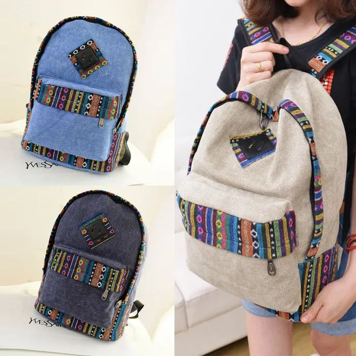 Novel Canvas Backpack Floral Stripe School Shoulder Bag Travel Rucksacks In Stock 1