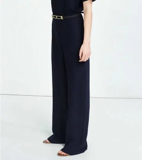 O Neck Backless Jumpsuit With Belt Women Slit Bat Sleeve Full Length Rompers Playsuit Navy Blue 3
