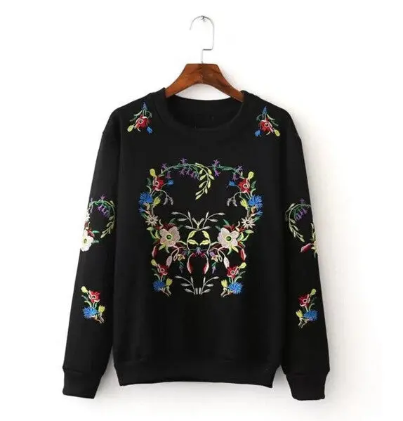 O Neck Embroidery Sweatshirt Women Pullover Long Sleeve Hoodies Casual Jumper Sweats Tops Gray Black Color 6
