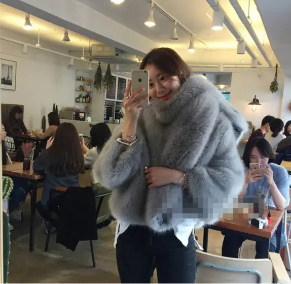 O Neck Long Hairy Shaggy Faux Fox Fur Jackets With Scarf 1 Set Woman Three Quarter Sleeve Loose Faux Fur Coat Outerwear 4