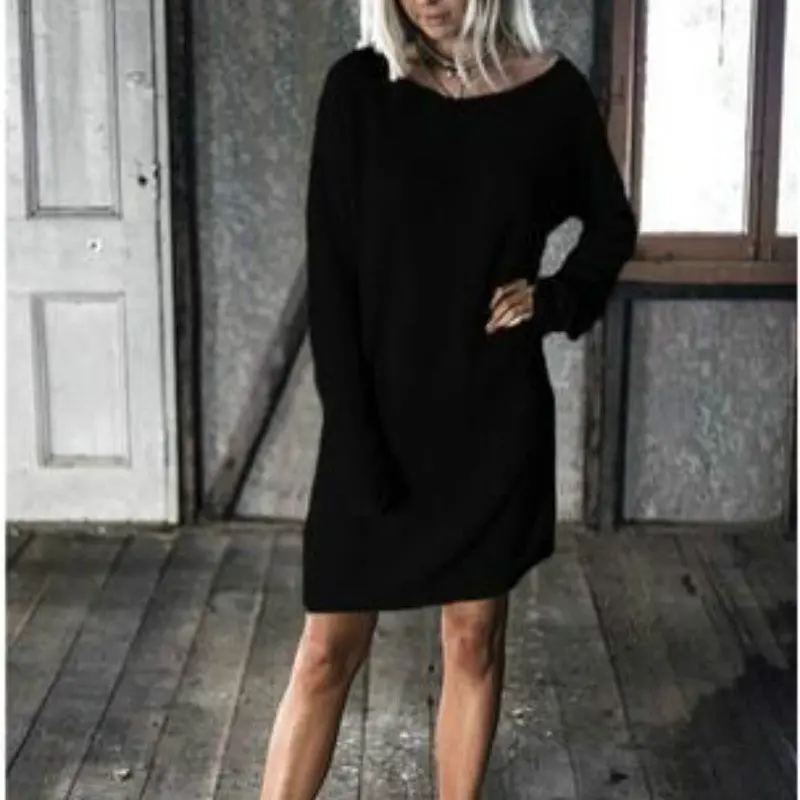 O-Neck Long Sleeve Women Dress Stylish Casual Loose Solid Dress Womens Dress Plus Size Vestidos Gv493 1