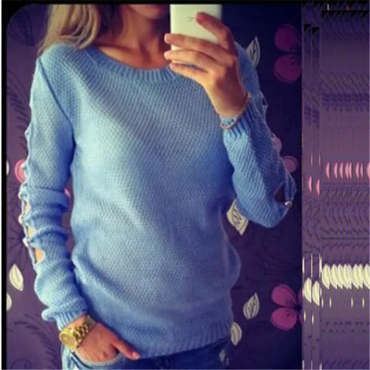 O-Neck Long-Sleeved Solid Loose Women's Sweaters Pullover Knitted Sweater Top 4 Colors 1