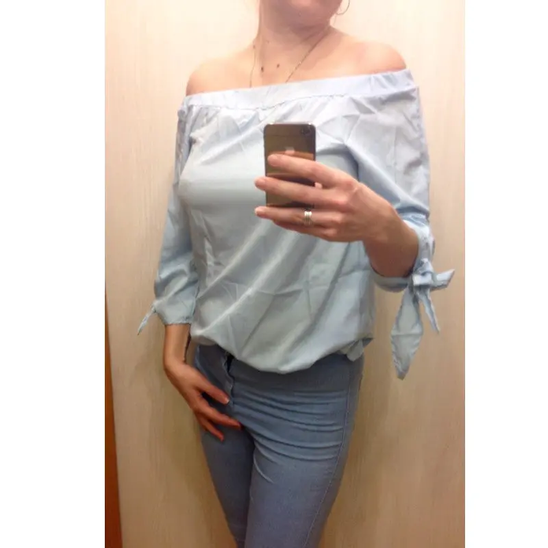 Off Shoulder Blouse Sexy Tops Long Sleeve Bow-Knot Blouses And Shirts Women Loose Split Women Tops Blusas 4