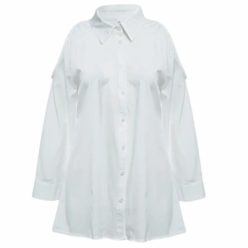 Off Shoulder Blouses And Shirts Turn Down Collar Long Sleeve Women Blouse Blusas Cold Shoulder Tops Black White 5