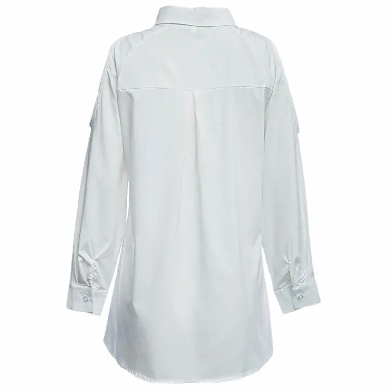 Off Shoulder Blouses And Shirts Turn Down Collar Long Sleeve Women Blouse Blusas Cold Shoulder Tops Black White 7