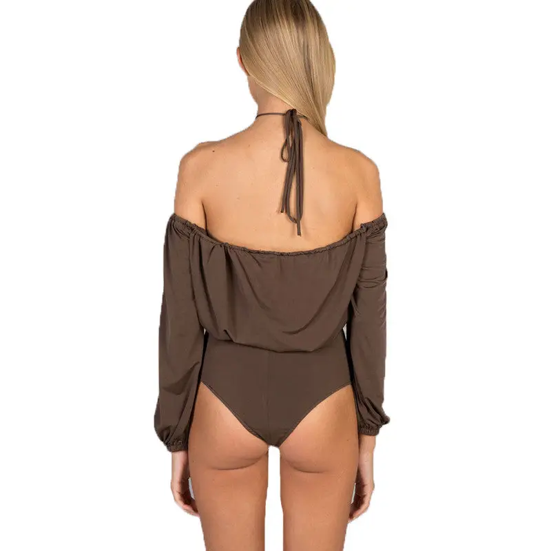 Off Shoulder Bodysuit Top Sexy Deep V Neck Halter Top Backless Body Top Cold Shoulder Bodysuit Women 4