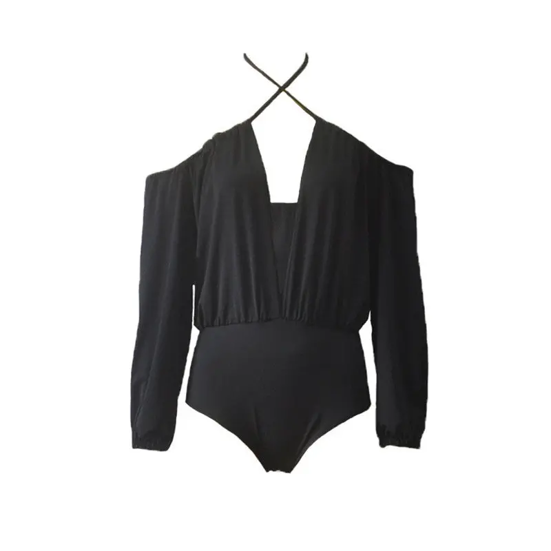 Off Shoulder Bodysuit Top Sexy Deep V Neck Halter Top Backless Body Top Cold Shoulder Bodysuit Women 6