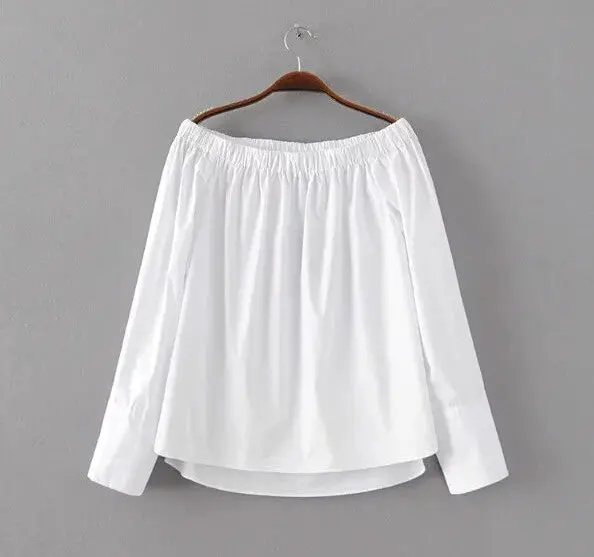 Off Shoulder Eelastic Slash Neck Shirt Women Shoulderless Long Sleeve Pullovers Blouse Tops Blusas Femme 4