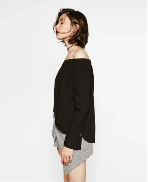 Off Shoulder Eelastic Slash Neck Shirt Women Shoulderless Long Sleeve Pullovers Blouse Tops Blusas Femme 5