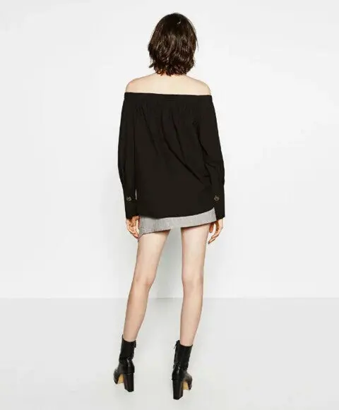Off Shoulder Eelastic Slash Neck Shirt Women Shoulderless Long Sleeve Pullovers Blouse Tops Blusas Femme 6