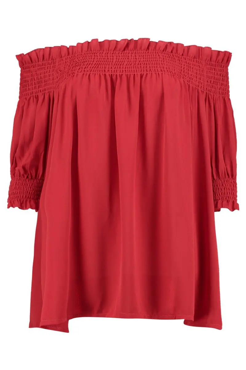 Off-Shoulder Flare-Sleeve Blouse – Loose Slash-Neck Top for Women