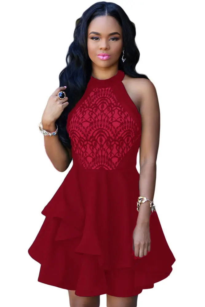 Off-Shoulder Lace Peplum Dress – Cascading Short Formal Gown for Festive Occasions
