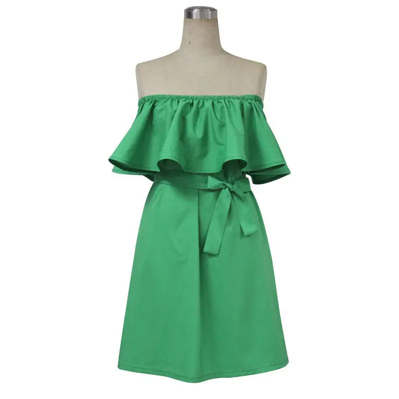 Off Shoulder Ruffle Dress Beach Dress Women Sexy Mini Party Dresses Candy Color Loose Casual Dress 1