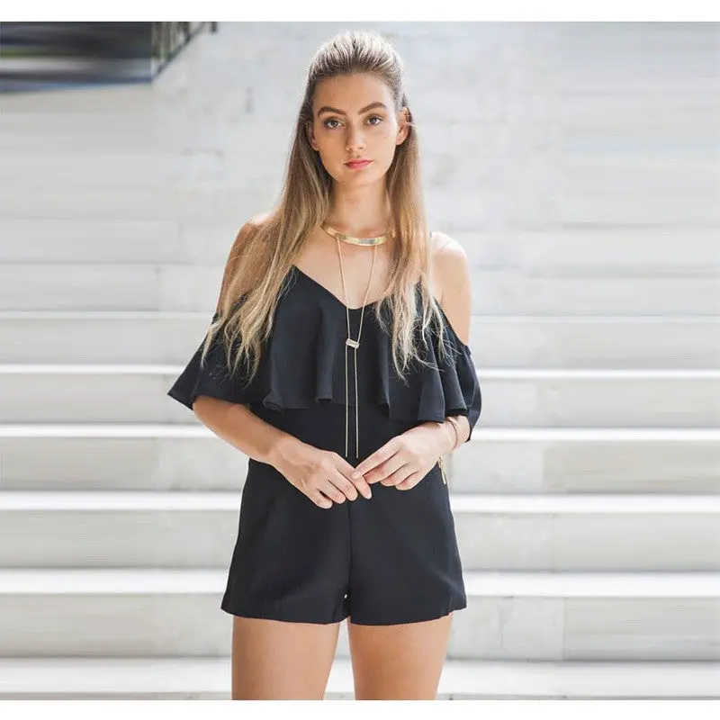 Off Shoulder Ruffle Jumpsuit Sexy Strap V Neck Rompers Womens Jumpsuit Hight Waist Elegant Playsuit Women 5