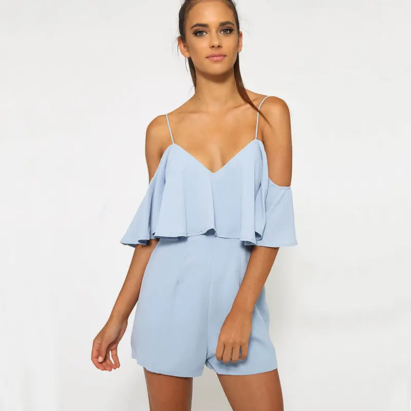 Off Shoulder Ruffle Jumpsuit Sexy Strap V Neck Rompers Womens Jumpsuit Hight Waist Elegant Playsuit Women 7