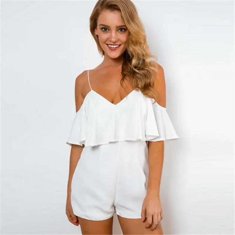 Off Shoulder Ruffle Jumpsuit Sexy Strap V Neck Rompers Womens Jumpsuit Hight Waist Elegant Playsuit Women 8