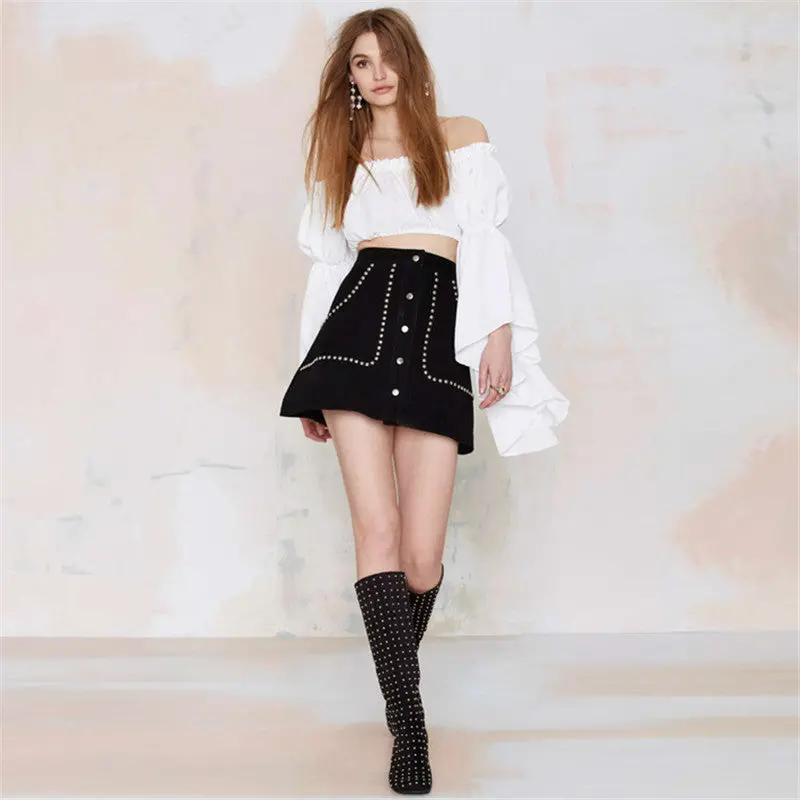 Off Shoulder Ruffle Top Flare Sleeve Chiffon Women Blouse Sexy Crop Top White Slash Neck Women Shirts 4