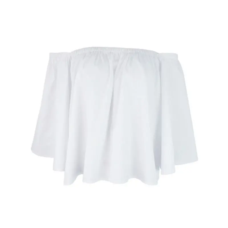 Off Shoulder Top White Blouse Shirt Ruffles Slash Neck Sexy Blouse Women Flare Sleeve Cropped Top For Women 2