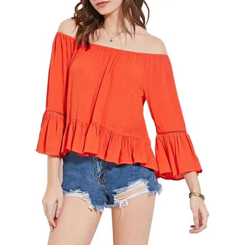 Off The Shoulder Tops For Ruffle Top Long Sleeve T Shirt Slash Neck Cold Shoulder Tops 1