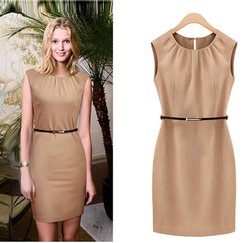 Office Dress Black One Buckle Slim Short Paragraph Sleeveless Dress Vestidos De Fiesta 4