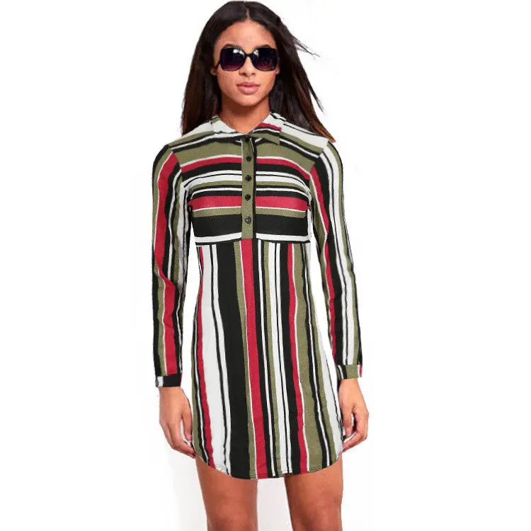 Office Laides' Shirt Dress Autmn Long Sleeved Print Striped Tunic Shirt&Slim Fit Mini Dress Vestidos Lx025 1